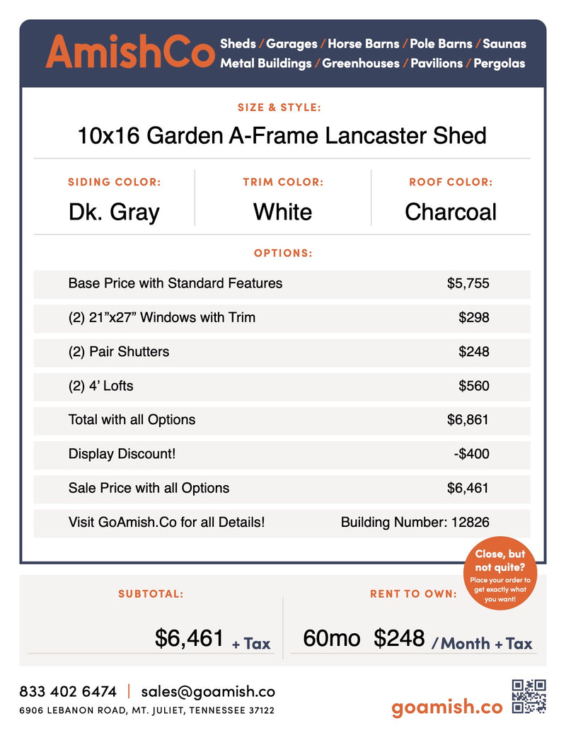 Load image into Gallery viewer, 10x16 Garden A-Frame Lancaster Shed
