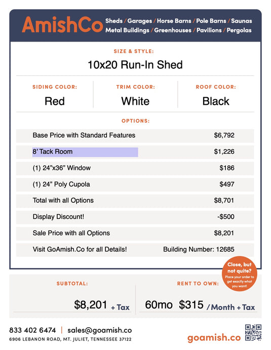 10x20 Run-In Shed