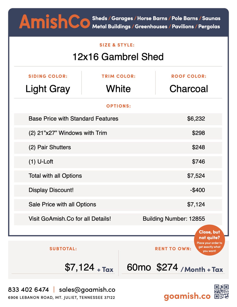 Load image into Gallery viewer, 12x16 Gambrel Shed
