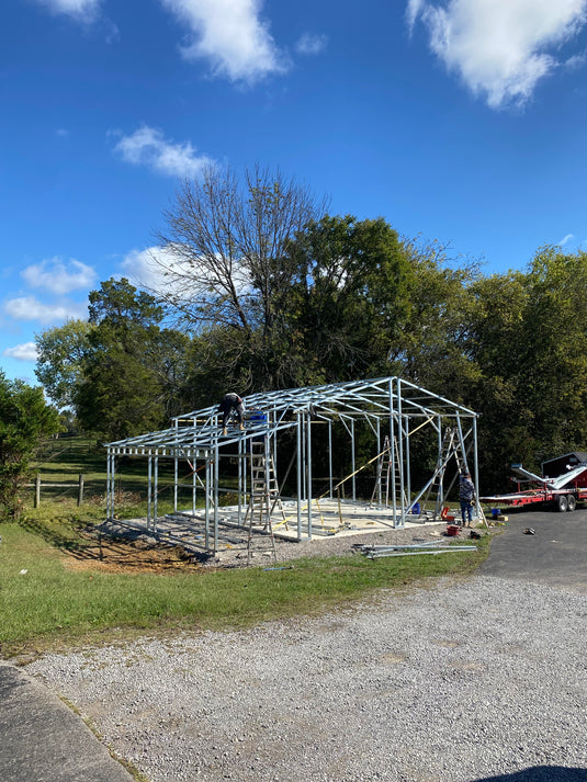 24x25x11 Metal Frame Garage with 8x25x8 Lean-To
