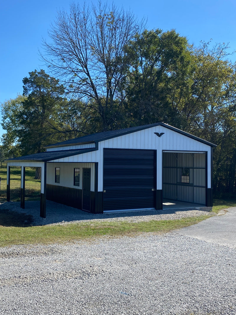 Load image into Gallery viewer, 24x25x11 Metal Frame Garage with 8x25x8 Lean-To
