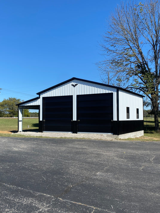 24x25x11 Metal Frame Garage with 8x25x8 Lean-To